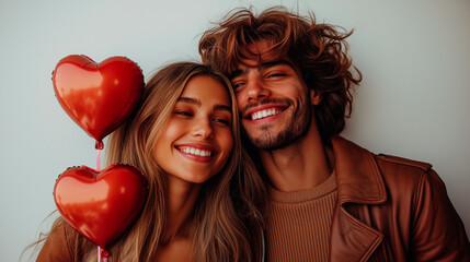 valentine's day couple with heart-shaped balloons