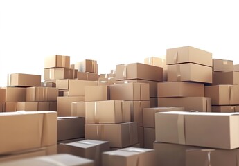 3D rendering of cartoon-style cardboard boxes stacked on top of each other. 