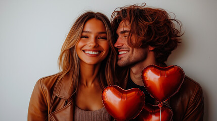 valentine's day couple with heart-shaped balloons