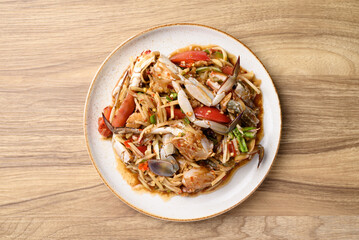 Spicy papaya salad with blue crab (Som Tum), Thai food