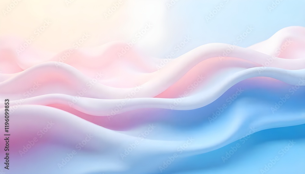 Poster Ethereal abstract waves flowing gracefully in soft pastel colors, creating a serene and dreamlike visual with smooth, fluid motion