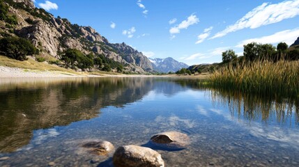 Serene River Reflecting Mountains