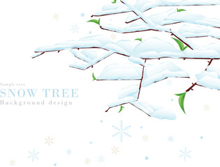 木の枝に雪が降り積もる背景のリアルイラスト｜冬の景色