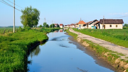 Obraz premium Peaceful Village Canal