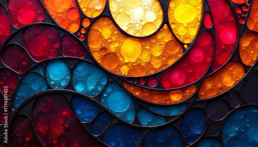 Poster a vibrant abstract stained glass design, featuring bold colors and rich textures that create a dynam