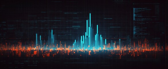 Abstract digital cityscape with glowing towers and data streams.