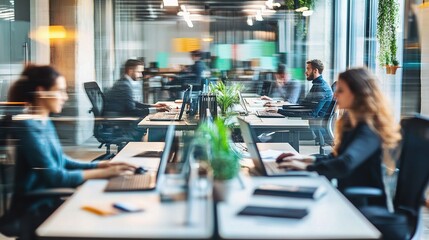 Blurred Office Work Activities in Modern Workplace Environment