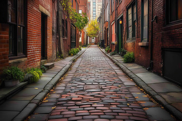 Fototapeta premium Antique Brick Alley in Historic District: Timeless Urban Charm