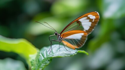 Obraz premium Glasswing Butterfly on a Leaf