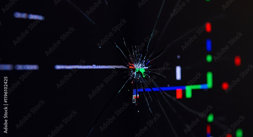 Poster display scratch. monitor defect. changing flickering broken pixels on modern tv surface. deformation