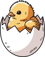 Cute chick on the egg shell illustration
