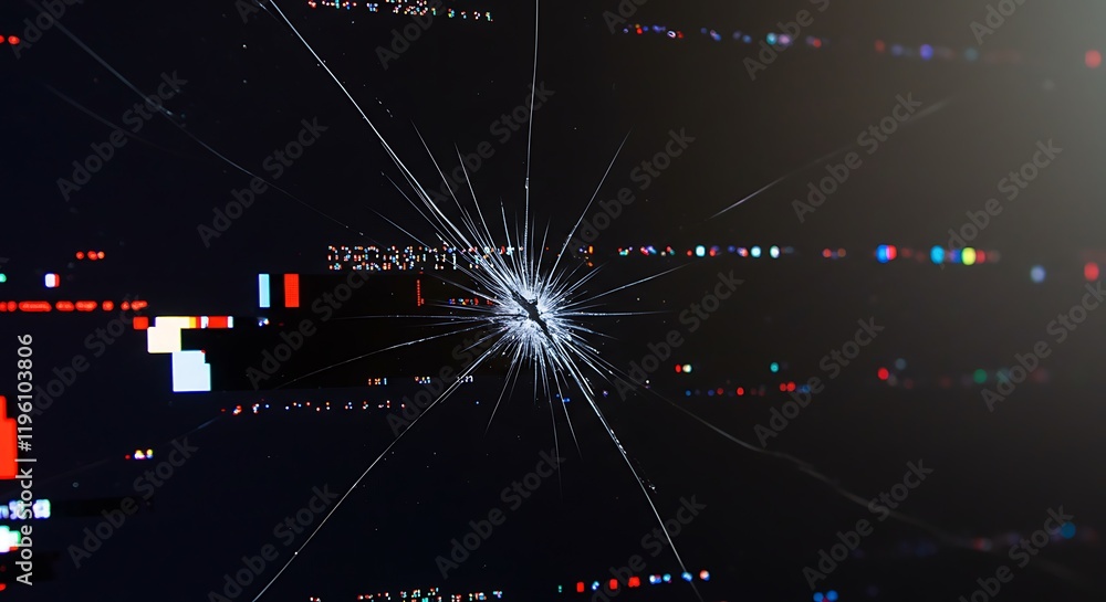 Poster display scratch. monitor defect. changing flickering broken pixels on modern tv surface. deformation