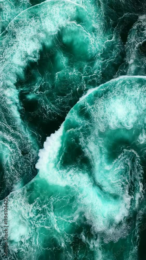 Poster turquoise ocean waves crashing against each other creating dynamic patterns during midday sunlight
