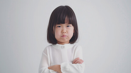 Inquisitive Child Clad in Simplicity, White Backdrop Emphasizing the Purity of Youth