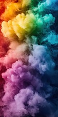 Fototapeta premium Multicolored smoke puff cloud design elements on a dark background. full frame. Background, smart phone wall paper.