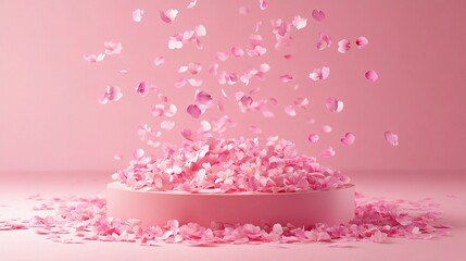 Elegant 3D Pink Podium with Falling Sakura Petals for Display
