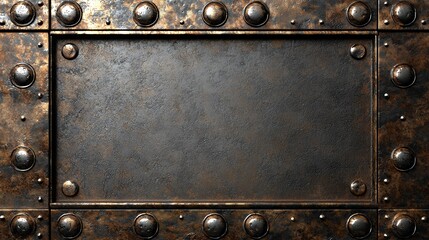 Rustic Metal Texture: Aged Bronze Plate with Rivets