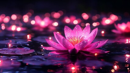 Beautiful Purple Lotus closeup background with bokeh effects, for Spa, Meditation, and Diwali festival, with a magical and ethereal feel