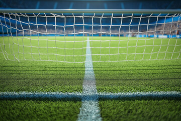 Fototapeta premium Bare Goal Post on a Sports Field with Spectators Ready for Exciting Action