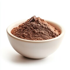 a bowl of chocolate flour on white background