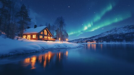 Fototapeta premium Breathtaking Arctic Beach Scenic with Snowy Landscapes and Icy Waters