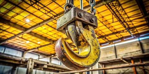Rusty Crane Hook Close-Up: Industrial Overhead Crane Detail