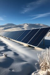 Bifacial Solar Panels Installed in a Reflective Snow-Covered Landscape for Sustainable Energy Production