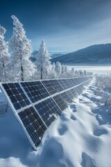 Bifacial Solar Panels Installed in a Reflective Snow-Covered Landscape for Renewable Energy Production
