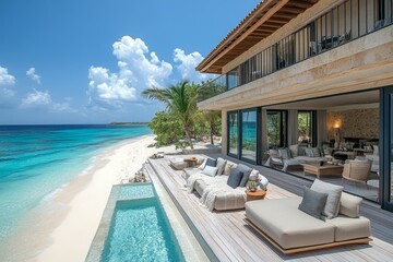 Fototapeta premium Luxurious Beachfront Boutique Hotel with Elegant Interiors and Private Amenities