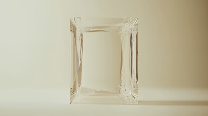 Abstract Glass Cube Sculpture: Minimalist Beige Background