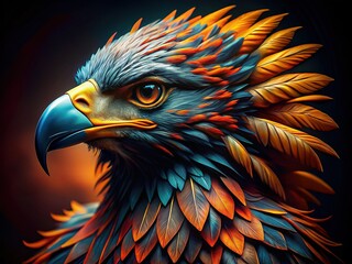 Vibrant Eagle Totem Macro: Orange Black Feathers Power Wisdom