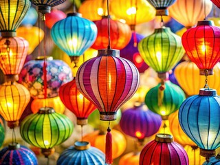 Vibrant Floating Lanterns: Festive Celebration Macro Photography