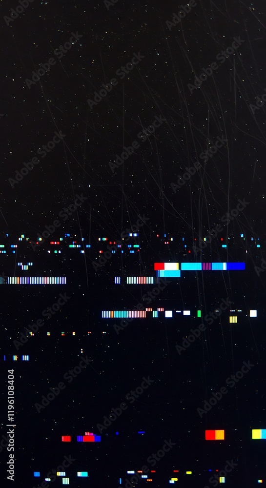 Poster display scratch. monitor defect. changing flickering broken pixels on modern tv surface. deformation