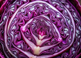 Vibrant Half Red Cabbage, Detailed Veins, Culinary Ingredient Stock Photo