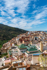Moulay Idris Zerhoun with Zaouia Moulay Idriss II mosque, located near the Volubilis Roman ruins in Northern Morocco