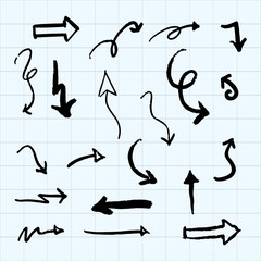Set of Hand drawn vector arrows doodle on white background