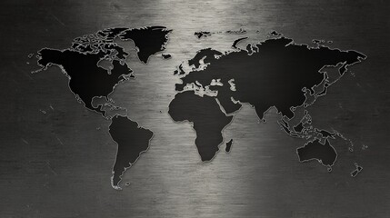 World Map on Brushed Metal Background: Global Connections