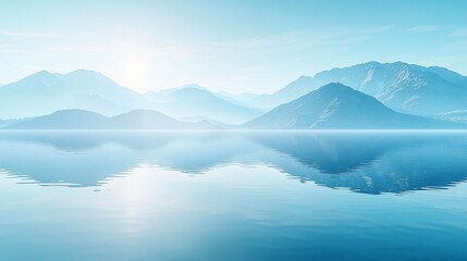 Serene mountain lake reflection at sunrise.