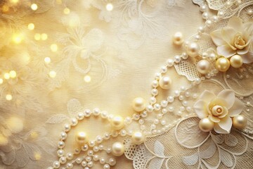 Vintage Wedding Lace & Pearl Background Template - Elegant Cream Texture