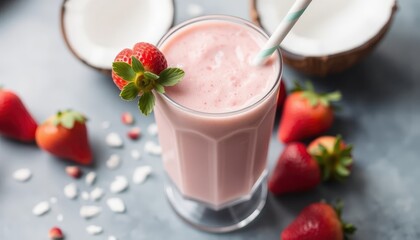 Delicious Strawberry Coconut Smoothie in a Glass