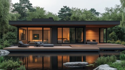 Sleek and Efficient Prefab House with Minimalist Flat Roofline and Quick-Build Design