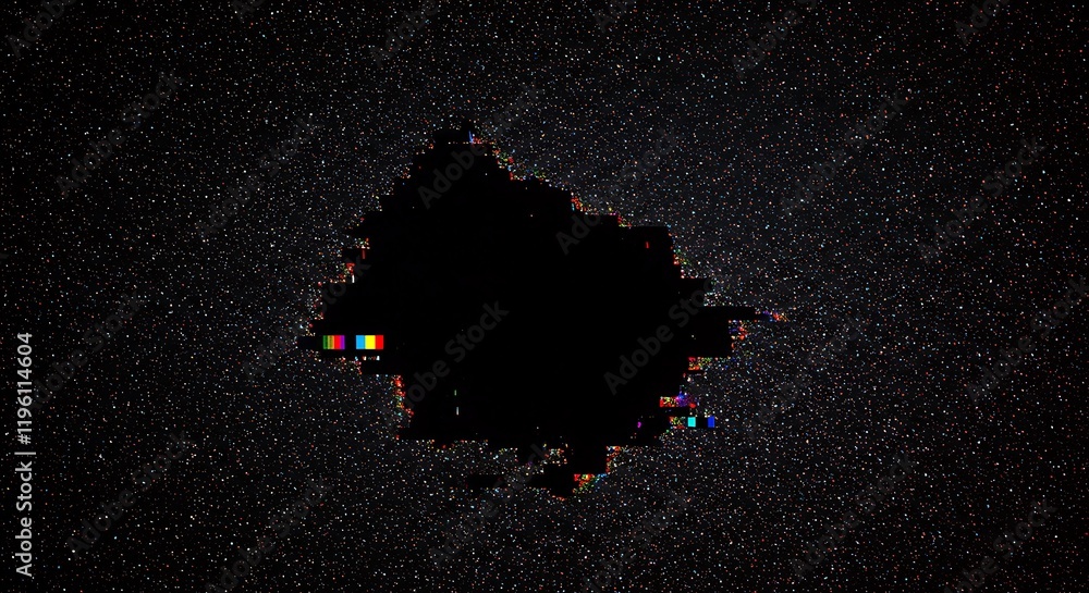 Poster distorted monitor. screen texture. visual image deformation with darkened dead glitch defocused zone