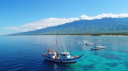 Fishing Boats in Tropical Ocean