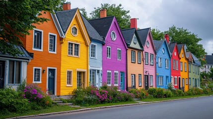 Vibrant ancient homes in the ÃŽle d'OrlÃ©ans town of Saint Jean, on the island of Orleans, close to Quebec City