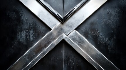 Abstract Metallic X-Shaped Design on Dark Background