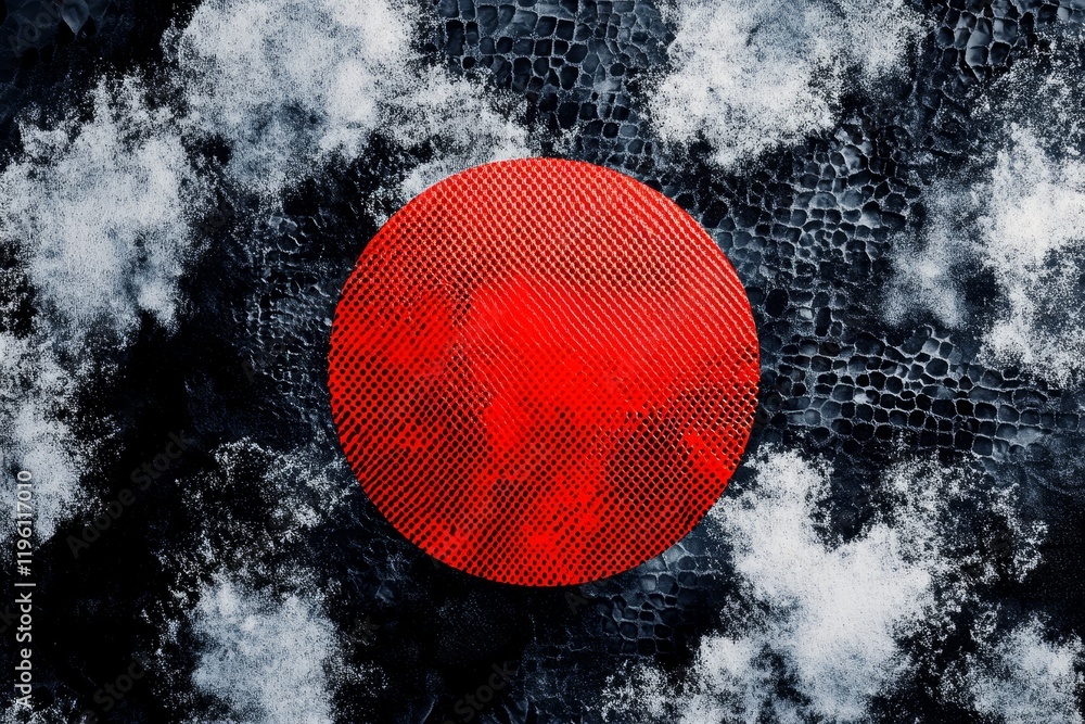 Poster red circle textured pattern on dark background.