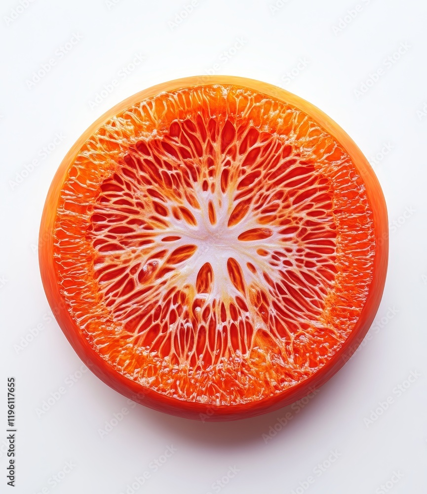 Poster cross-section of an orange revealing its intricate internal structure and juicy segments.