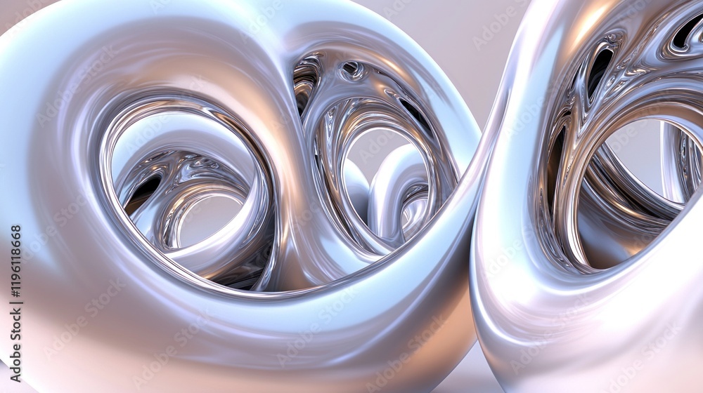 Poster abstract metallic shapes intertwining in a smooth, reflective surface.