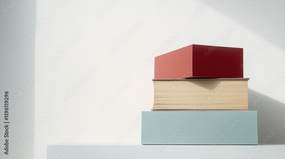 Poster stack of books with red box
