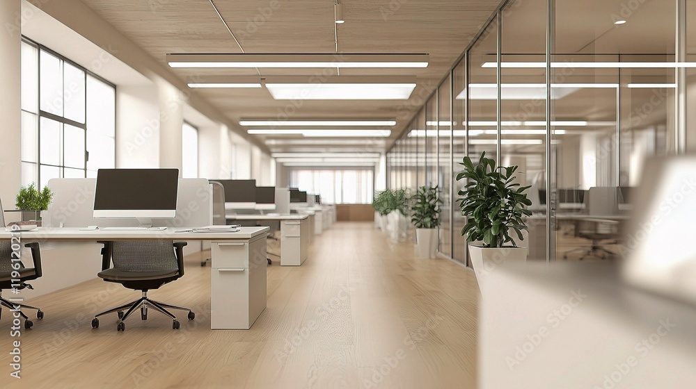 Poster soft focus office background with blurred elements and light effect
